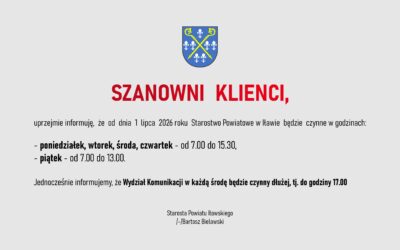 Zmiana godzin pracy Starostwa Powiatowego w Iławie od 1 lipca